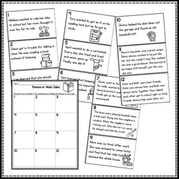 Main Idea and Theme Anchor Chart and Interactive Notebook Task Cards ...