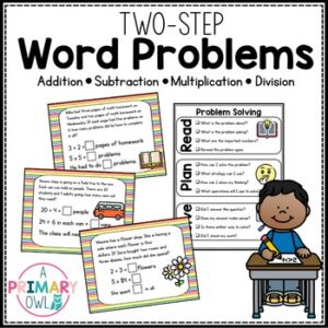 Two Step Word Problems Interactive Power Point Poster Worksheets