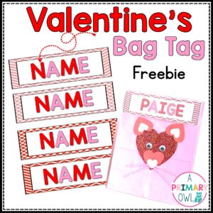 Editable Valentine name bag tags or bookmarks