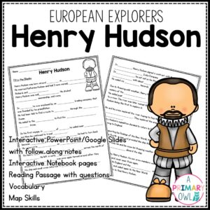 Henry Hudson 3rd grade Interactive PowerPoint Google Slides with Printables