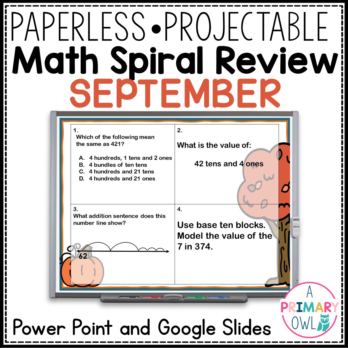 September Math Spiral Review 2nd Grade Google Slides Power Point - A ...