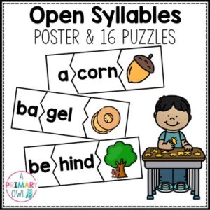 Two Syllable Open Syllable Puzzles with Poster