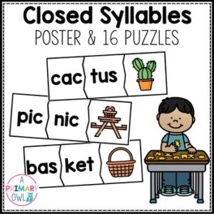 Two Syllable Closed Syllable Puzzles with Poster