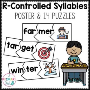 Two Syllable R-Controlled Vowel Syllable Puzzles with Poster